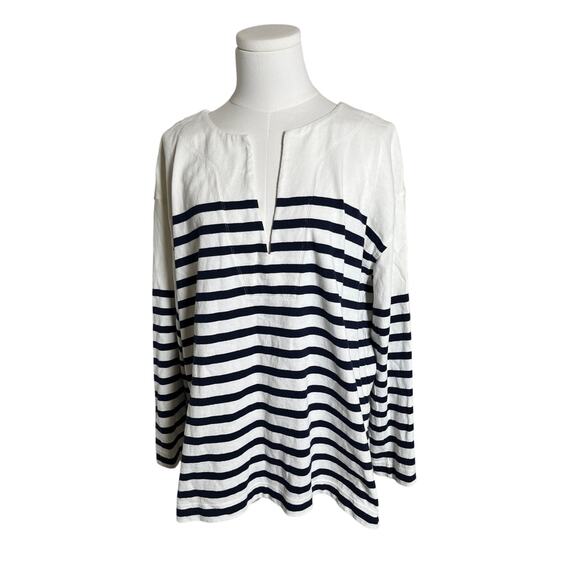 J.Crew Cotton Tunic Top Small Navy White Long Sleeve Striped‎ Nautical Breton - Picture 1 of 11